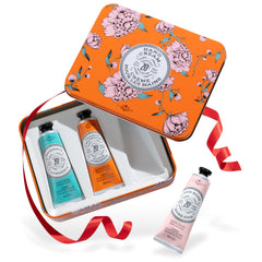 La Chatelaine Gardenia hand cream trio tin for nourishing hand care.