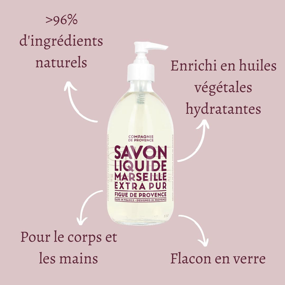 La Compagnie de Provence ingredients highlight sweet almond, olive, and grape seed oils.