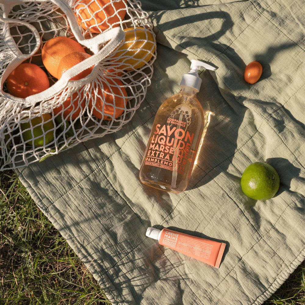La Compagnie de Provence natural-origin oils—almond, olive, grape seed—for skin-friendly cleansing.