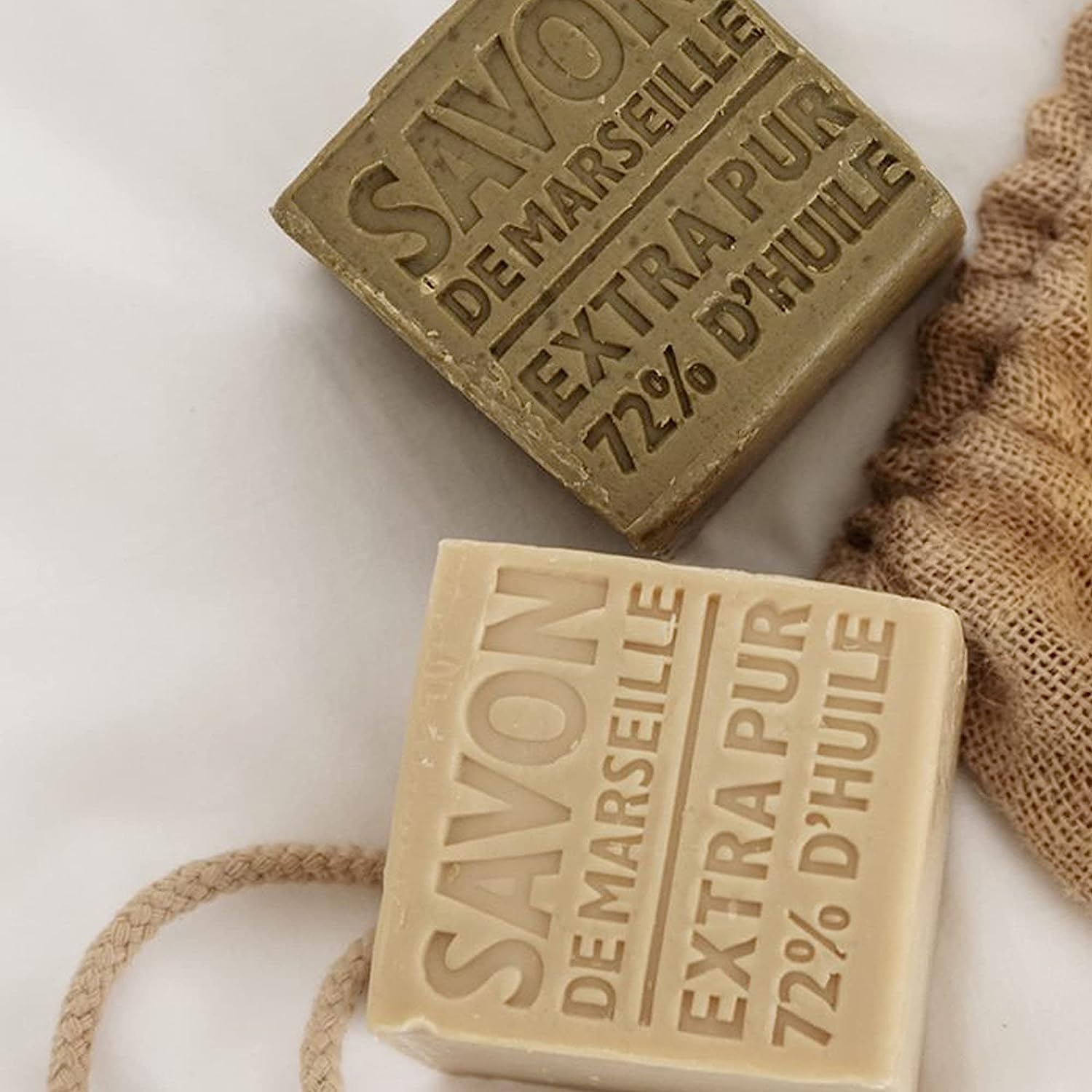 La Compagnie de Provence Savon Marseille Olive Soap Cube texture-lather highlighting natural olive oil richness.