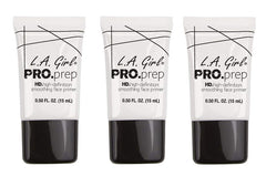 L.A. Girl High Definition Smoothing Primer front view pack 3 smooths pores before makeup.