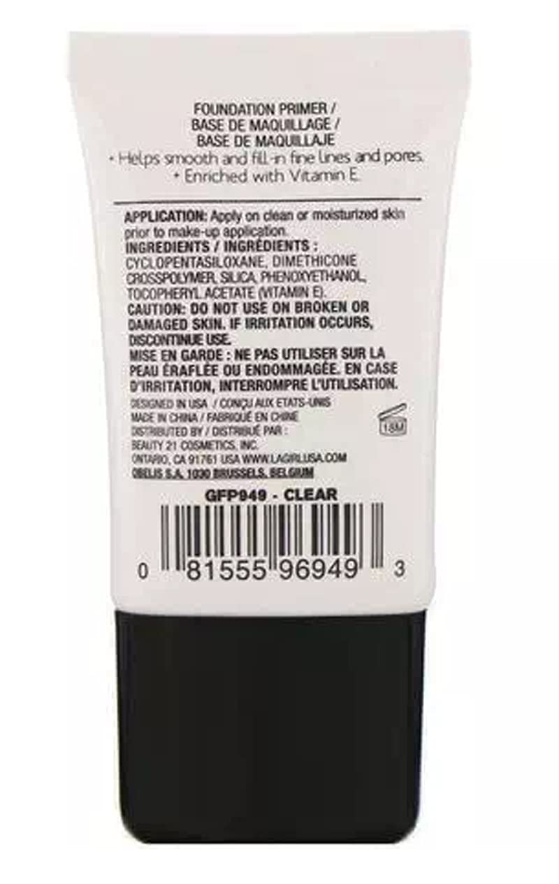 L.A. Girl primer application shot shows silky texture gliding onto skin.