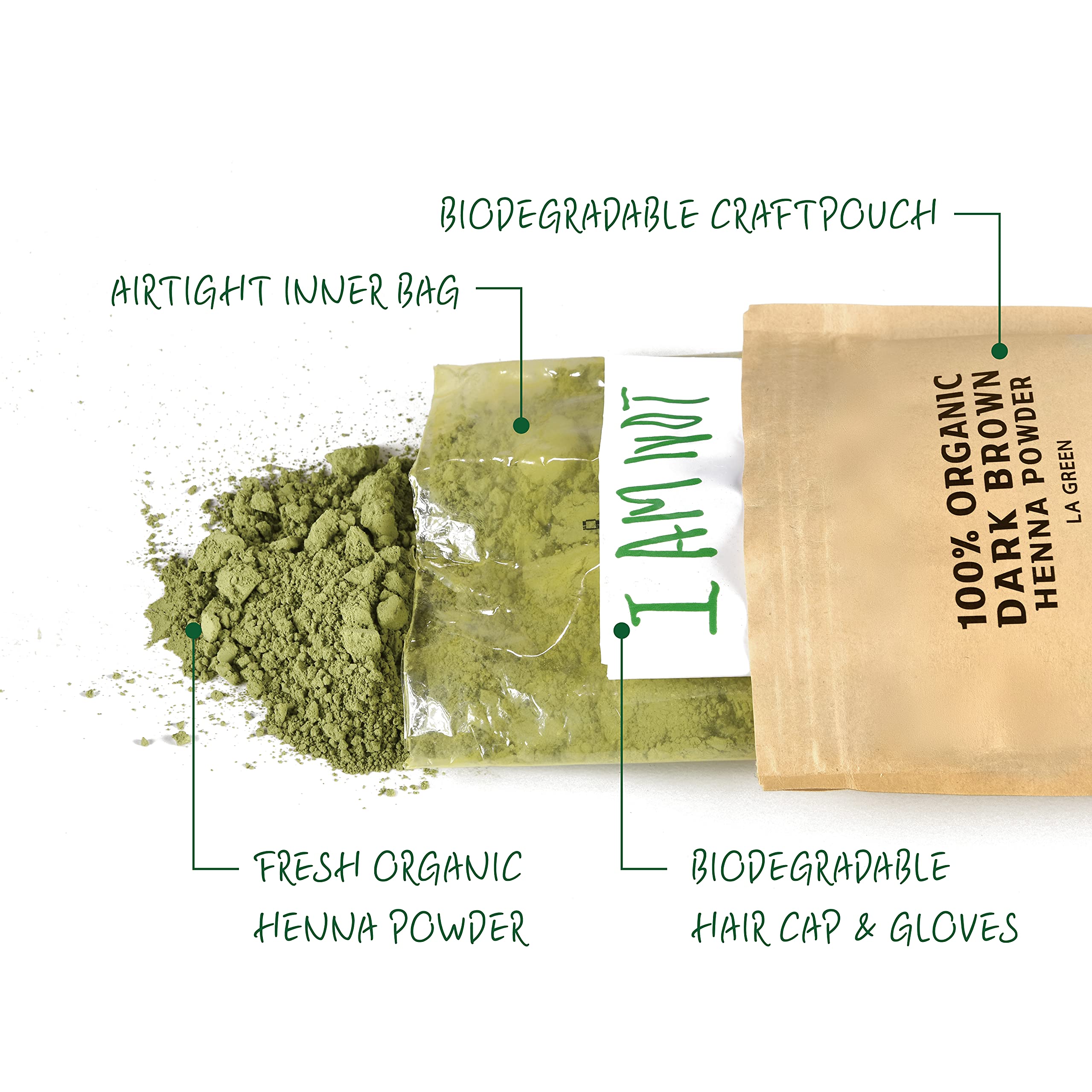 LA GREEN henna powder included application gloves enabling clean, mess-free use