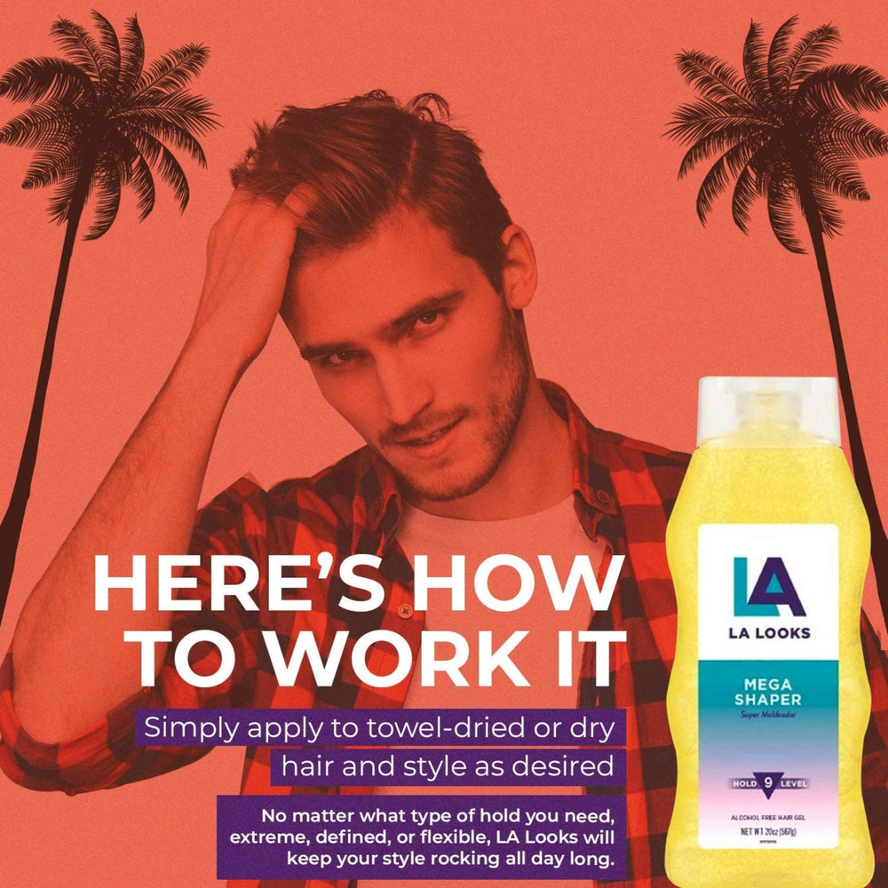 L.A. Looks Mega Mega gel on damp hair for easy styling.