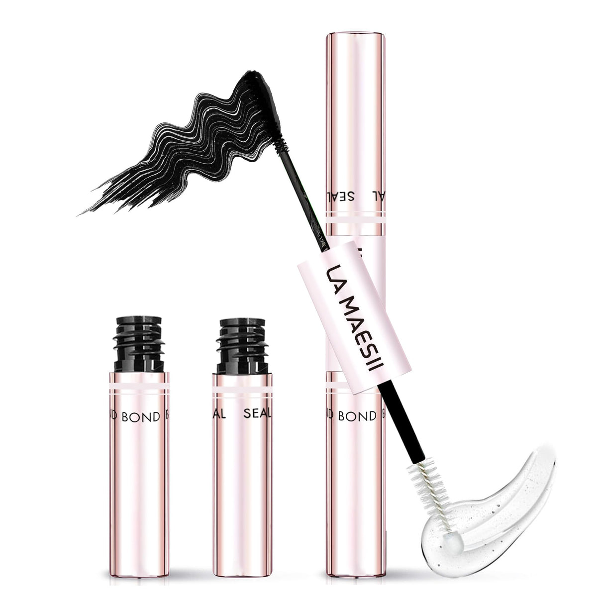 La Maesii front packaging showing the 2-in-1 lash glue system and clear benefits