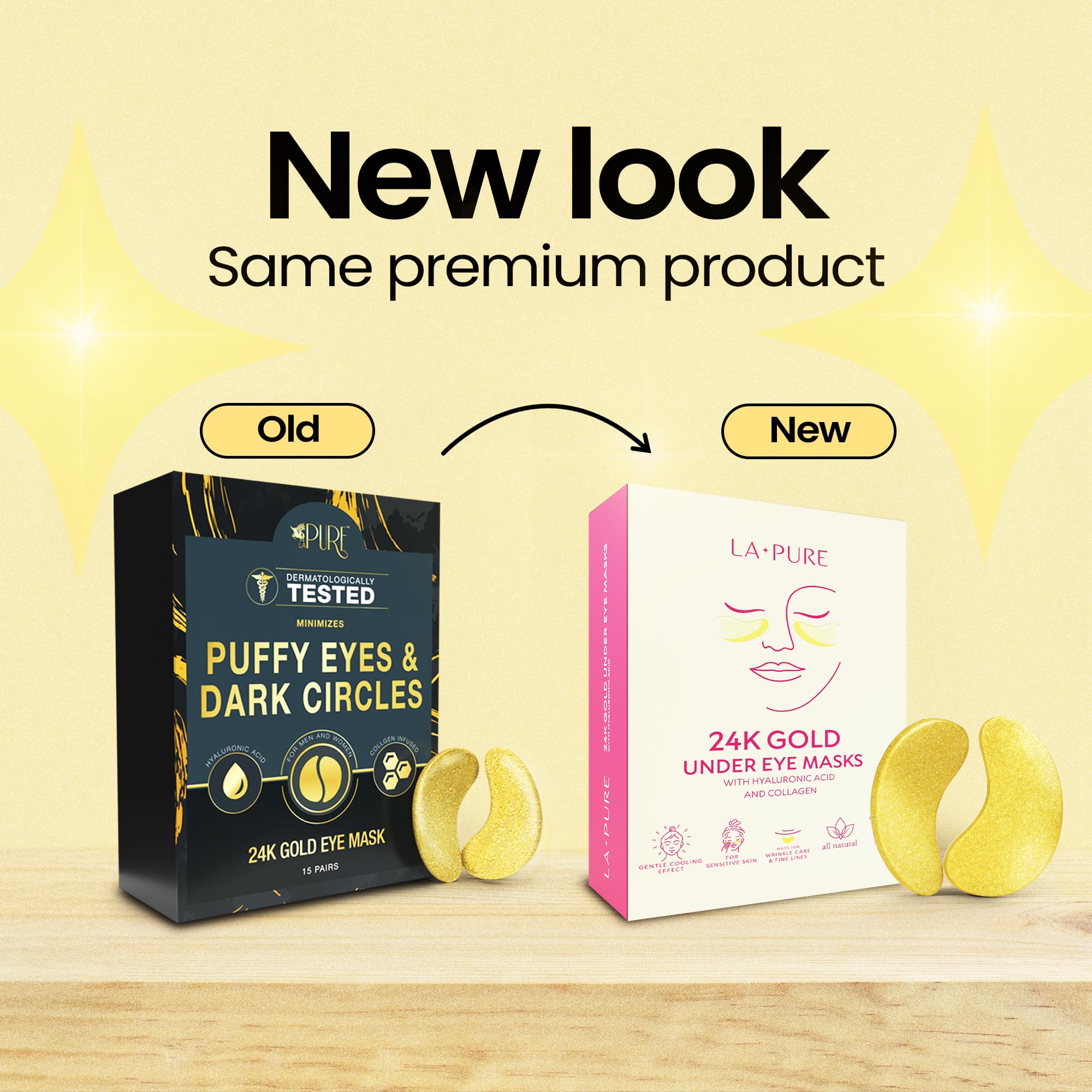 LA PURE under-eye patches placed on eye area showing cooling effect