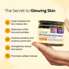 LA PURE Beef Tallow Face Cream texture swatch demonstrates fast absorption and non-greasy feel.