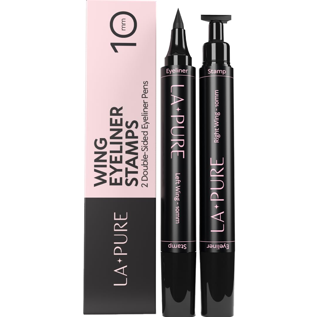 LA PURE waterproof eyeliner stamp left wing delivers symmetrical cat-eye in seconds.