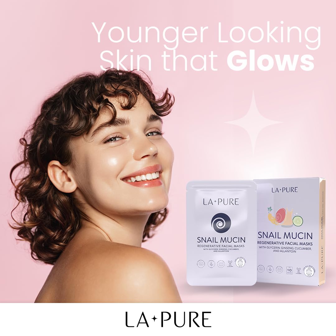 LA PURE Snail Mucin Mask 7,000 ppm snail filtrate emphasis.