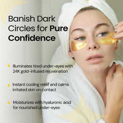 LA PURE 24k gold eye patches applied with hyaluronic acid for moisture boost