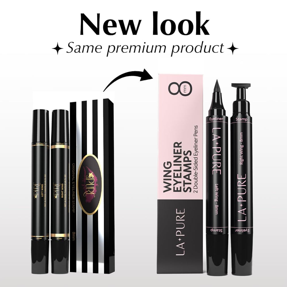LA PURE winged-eyeliner-stamp right eye for symmetrical winged look.