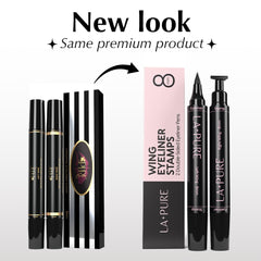 LA PURE winged-eyeliner-stamp right eye for symmetrical winged look.