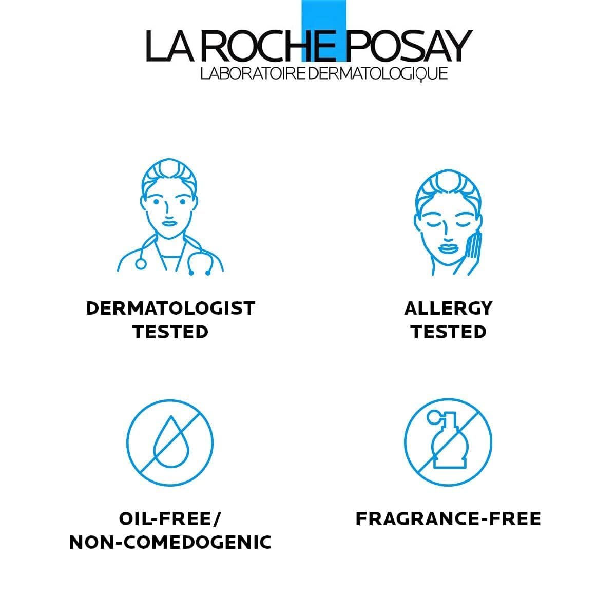 La Roche-Posay 6.8oz bottle next to common objects for scale