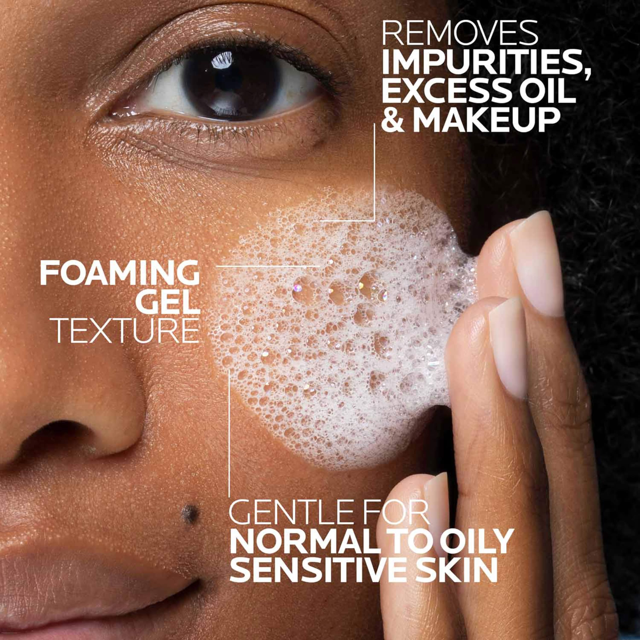 La Roche-Posay foam texture closeup demonstrating gentle effective lather