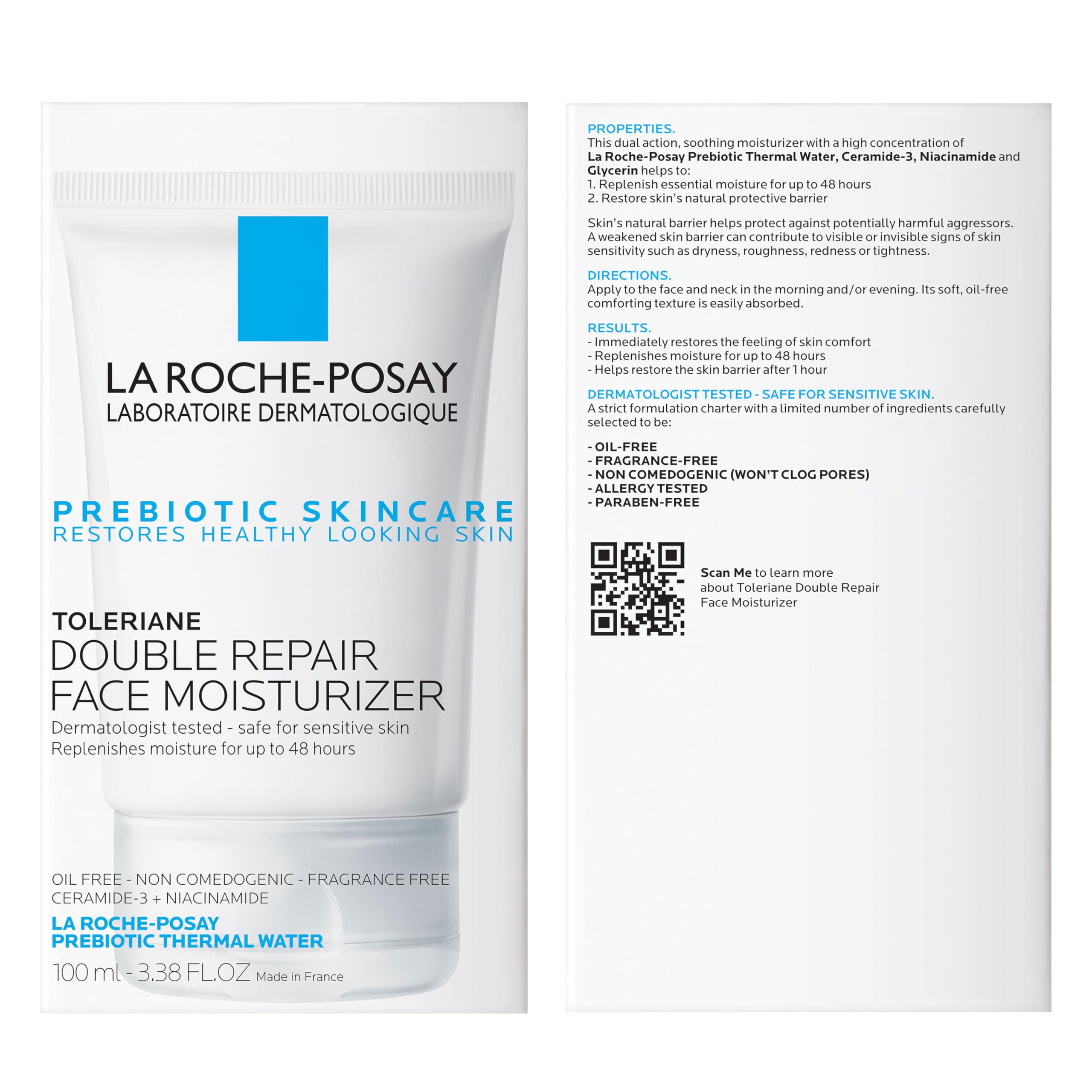 Dermatologist-tested badge on La Roche-Posay moisturizer for reliability.