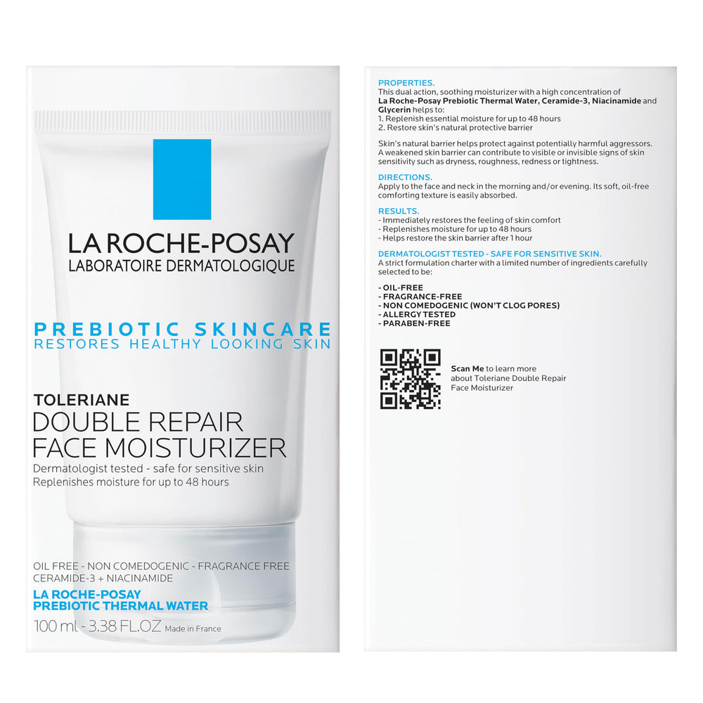 Dermatologist-tested badge on La Roche-Posay moisturizer for reliability.