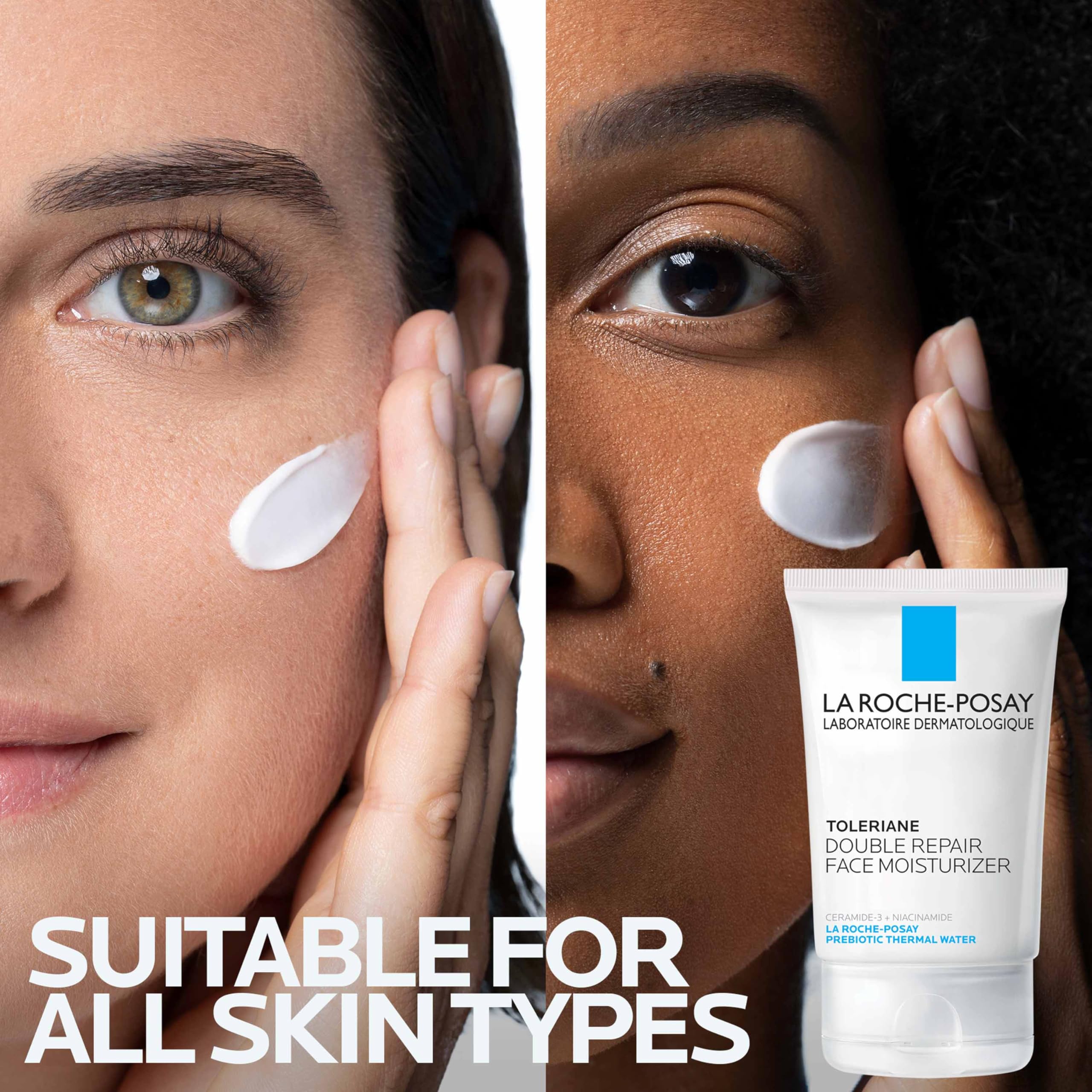 Allergy-tested and dermatologist-tested seal on La Roche-Posay Toleriane Double Repair.