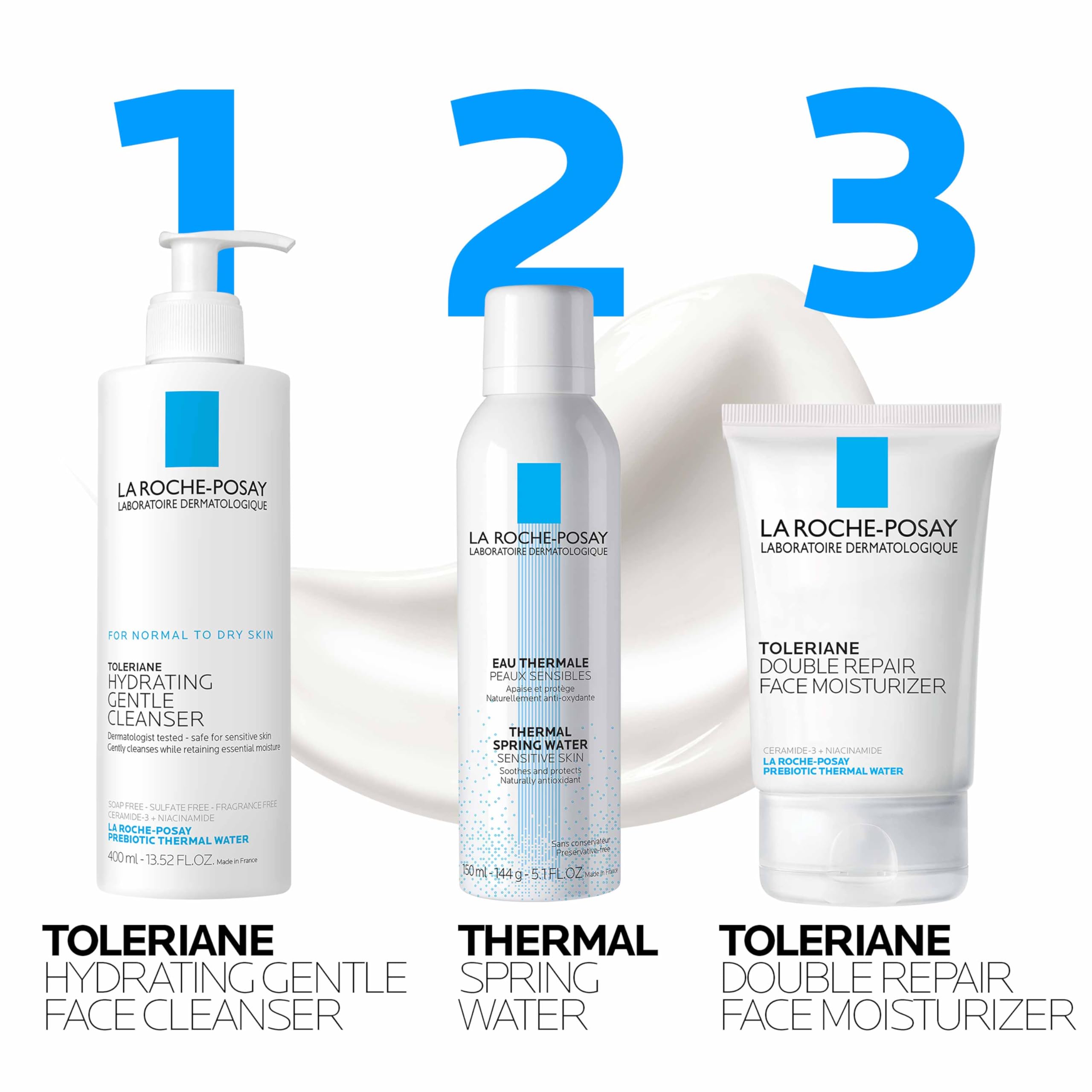 Swatch on hand with La Roche-Posay Toleriane Double Repair shows non-sticky hydration.