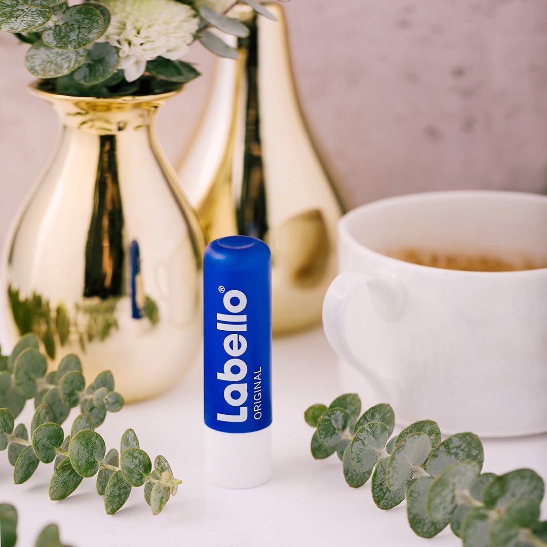 Labello Original Lip Balm packaging emphasizes no mineral oils.