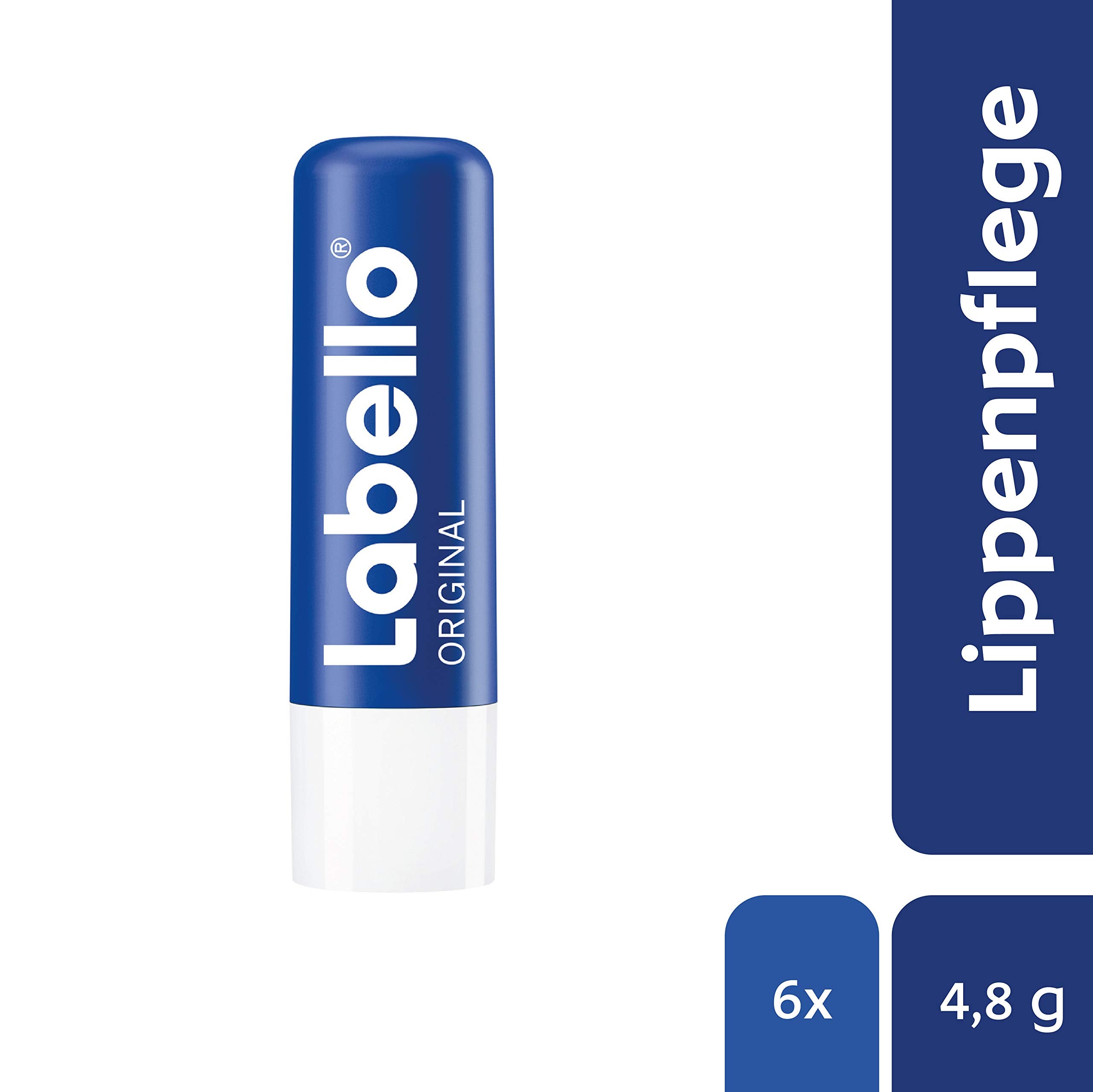 Labello Original Lip Balm tube close-up shows smooth texture.