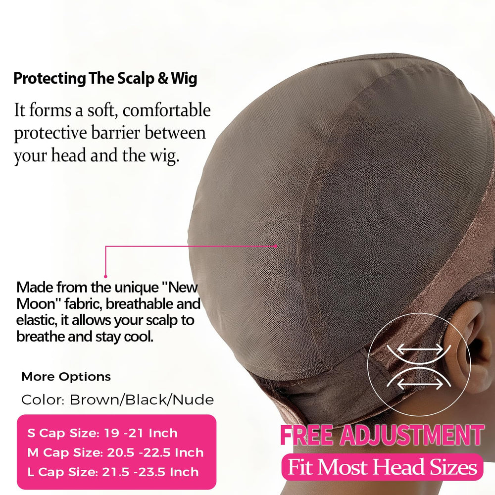 Labhairs wig-cap grip-band ear-area design shown for discreet wear and comfort.