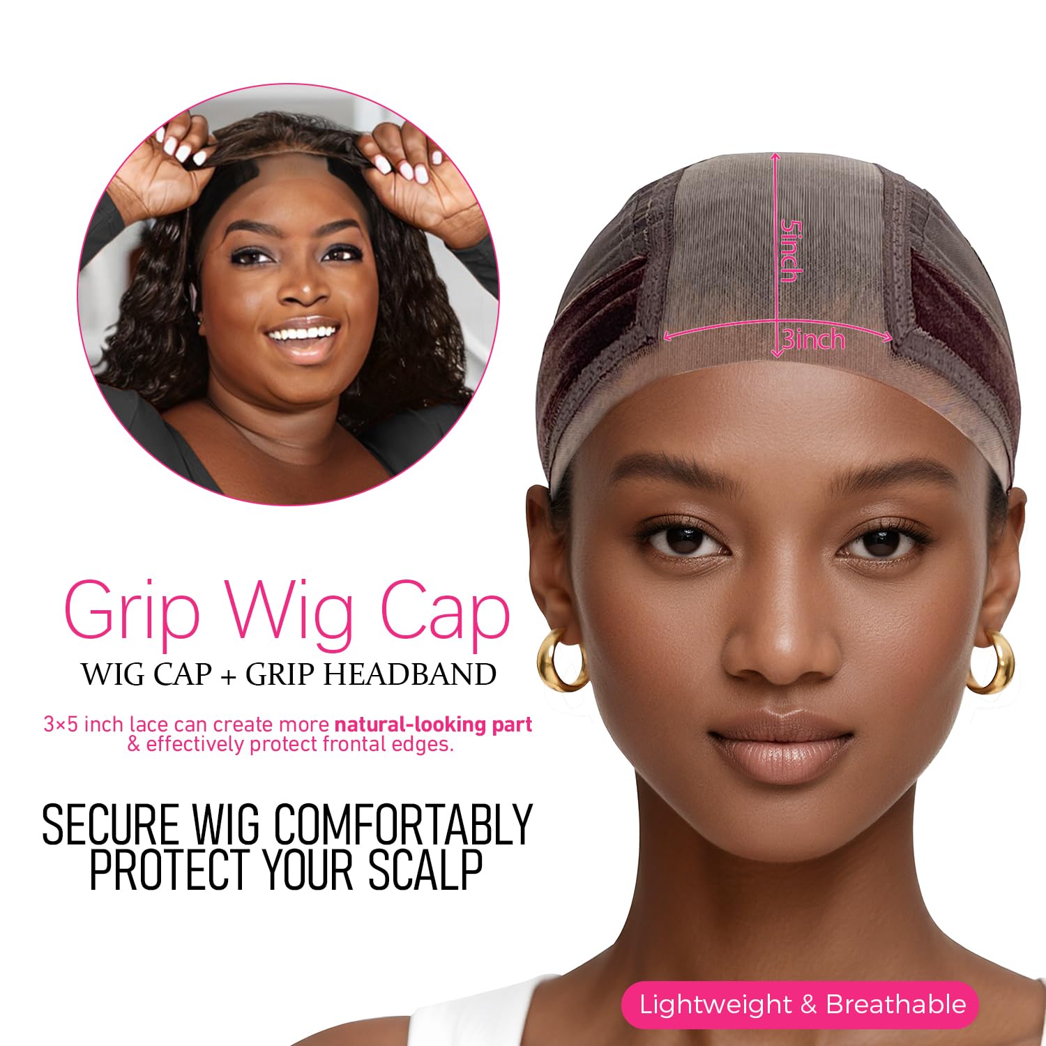 Labhairs wig cap grip band nude stays discreet under lace wigs, comfortable all day.