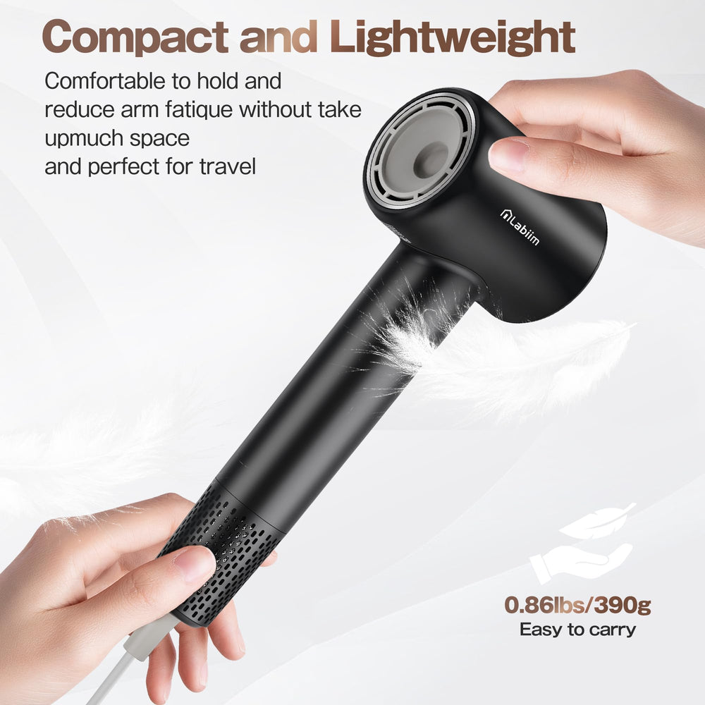 Labiim 360° rotating magnetic nozzle adapts to all hair lengths.