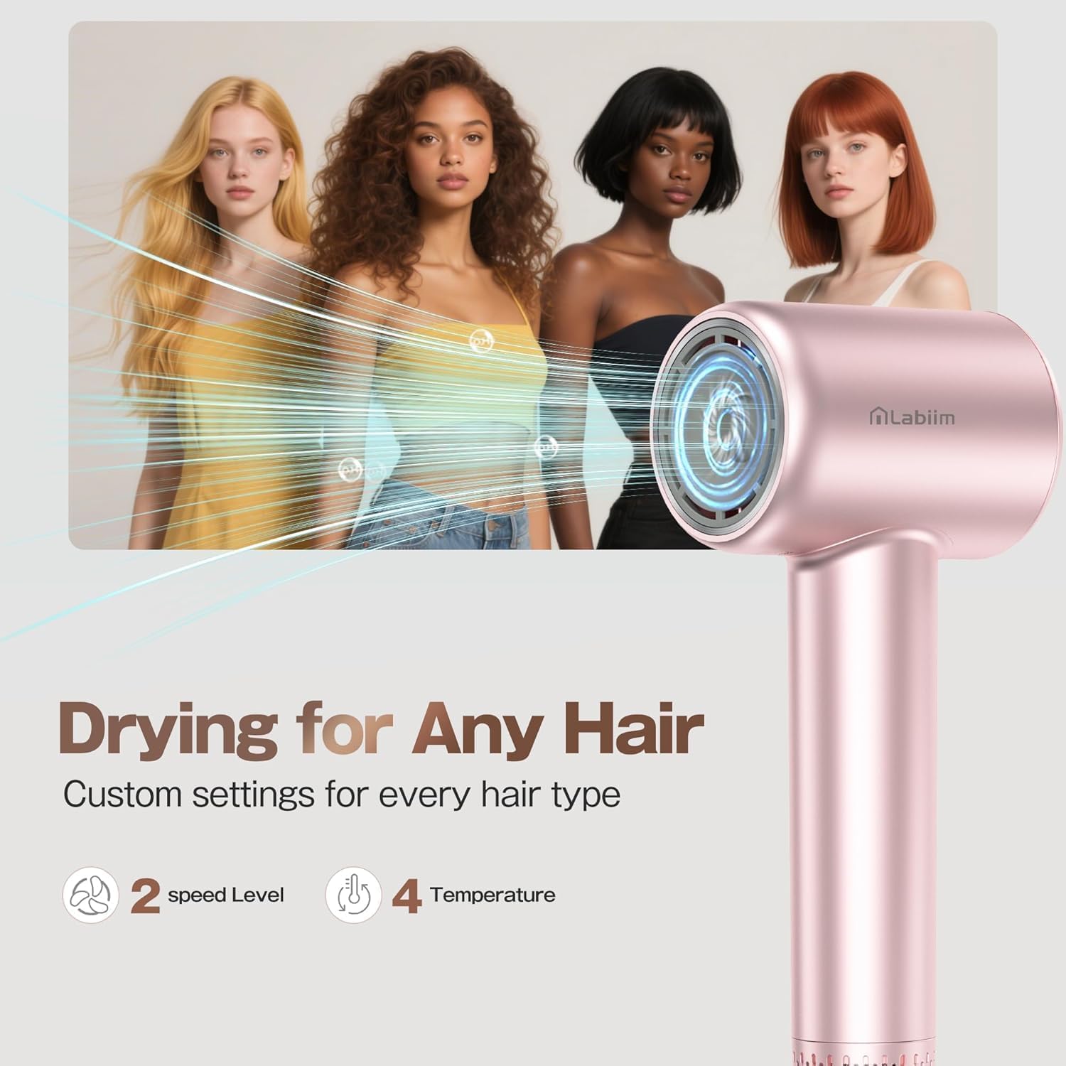Labiim Hair Dryer ionic-technology reduces frizz and locks in moisture.