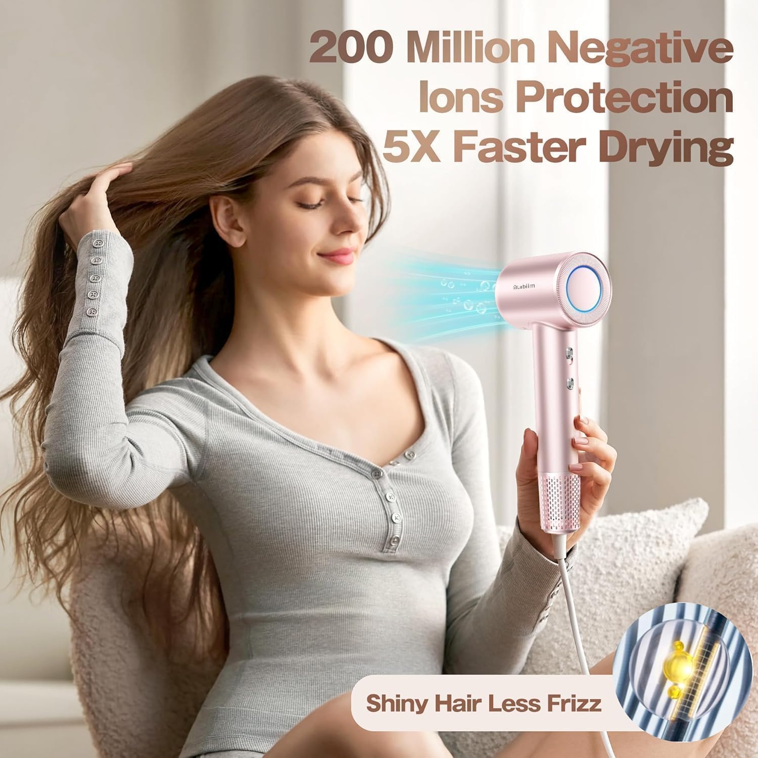 Labiim Hair Dryer LED temperature display shows precise heat settings.