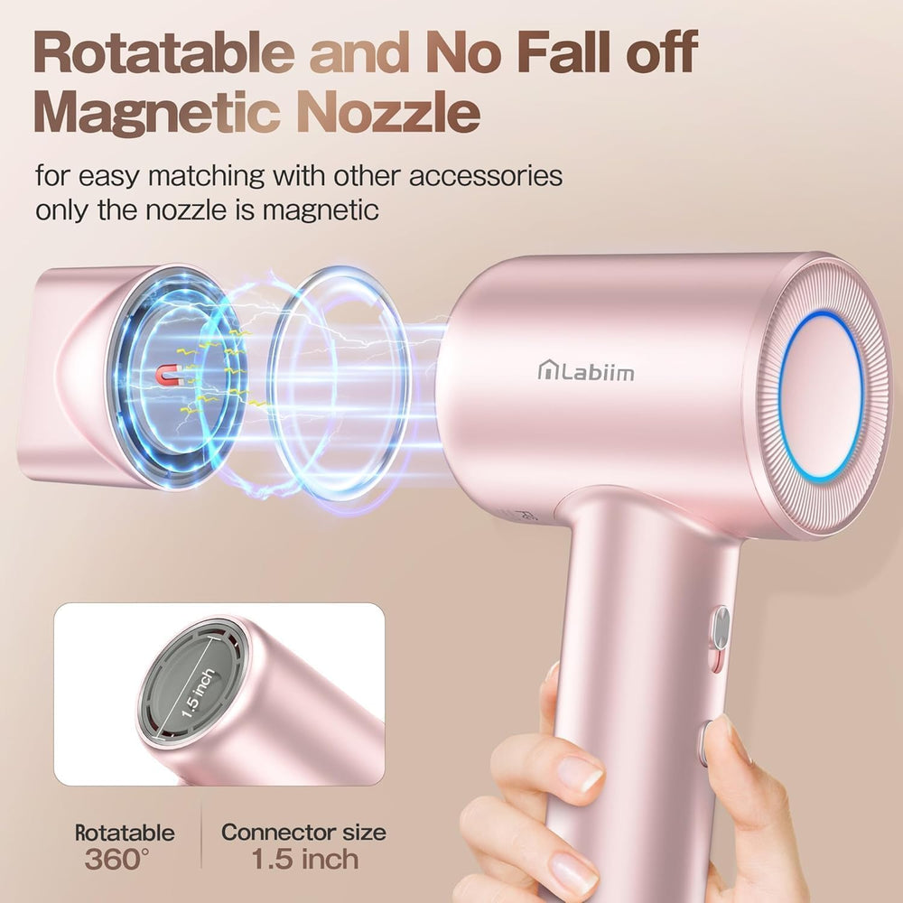 Labiim Hair Dryer magnetic-nozzle-360 enables versatile styling.