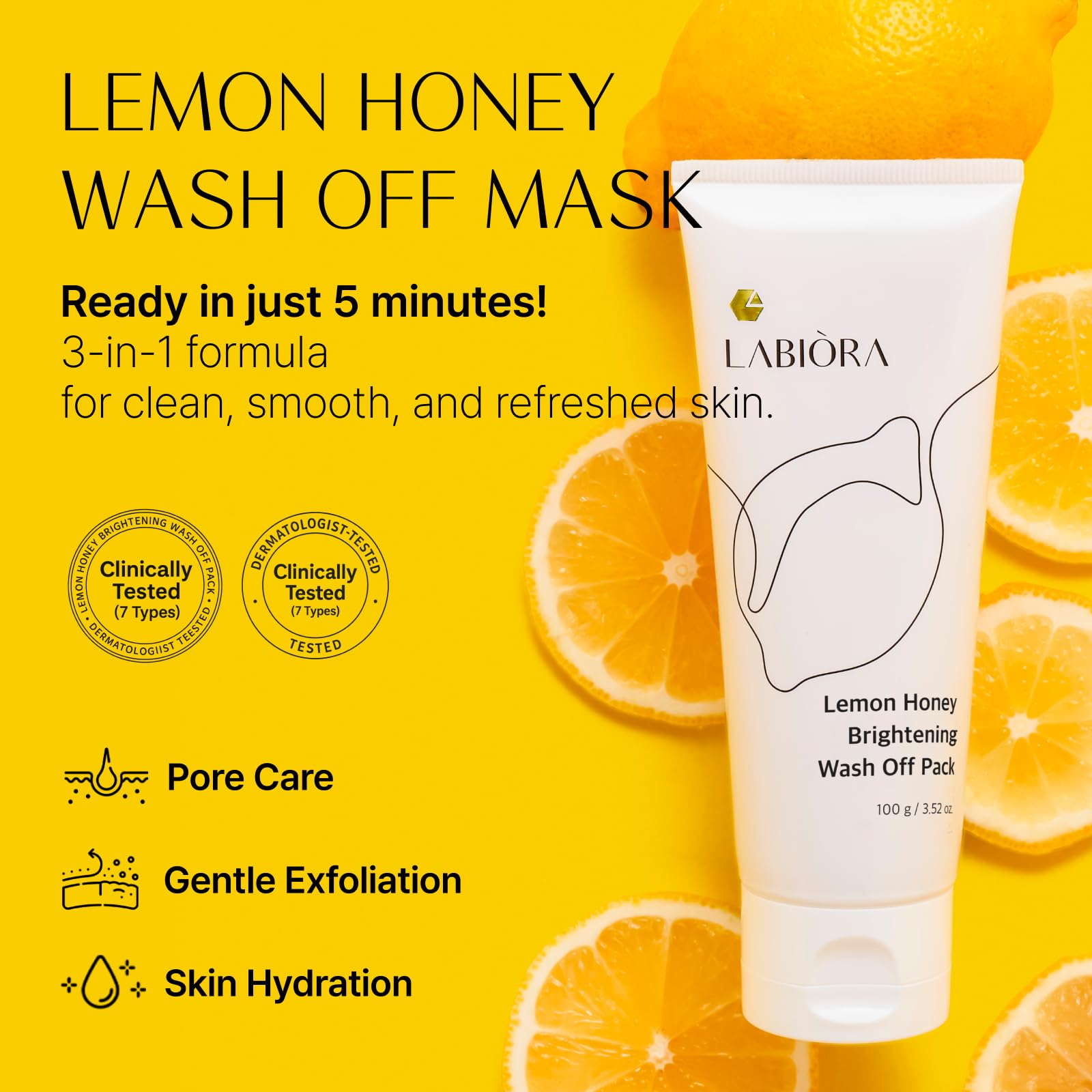 Labiora Lemon Honey Face Mask wash-off application on damp skin demonstrates easy spreading.