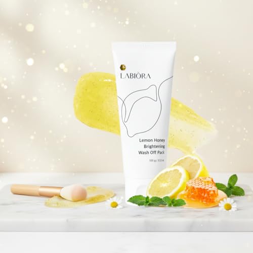 Labiora Lemon Honey Face Mask wash-off jar lid open shows premium ingredients for hydration.