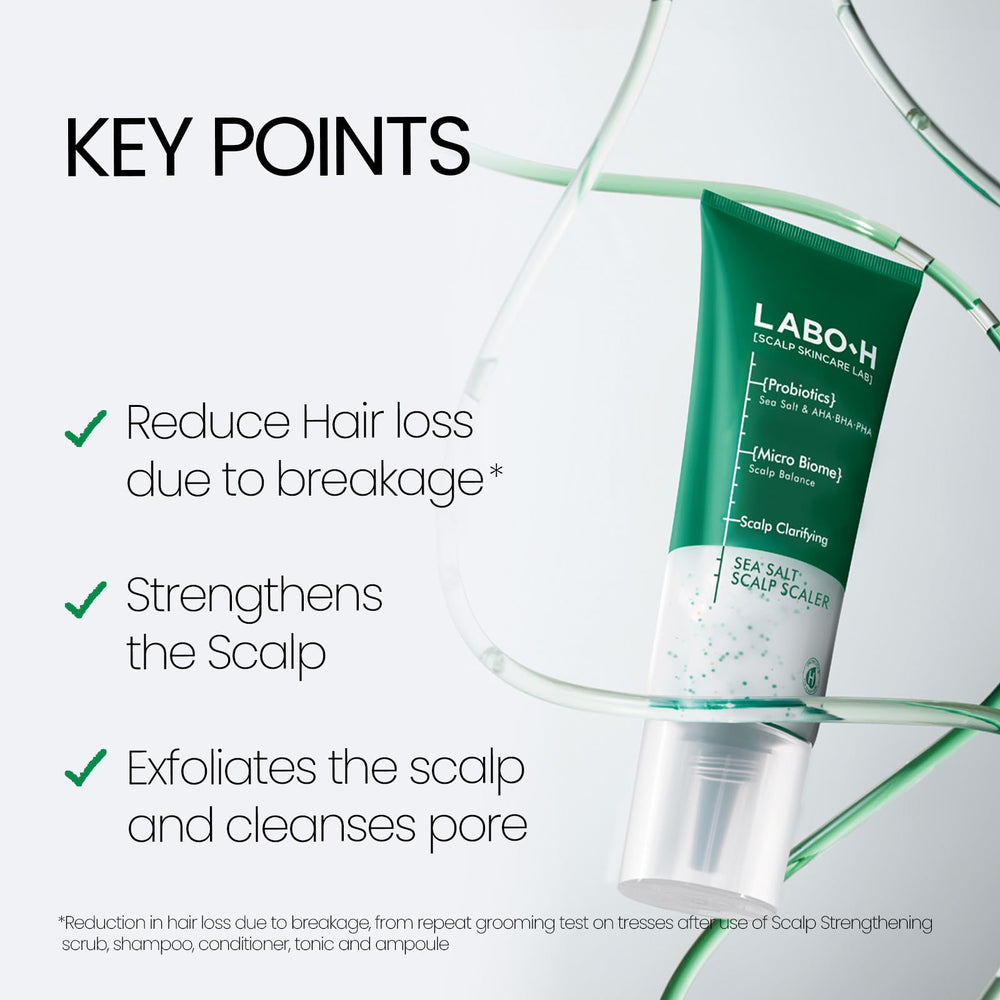 LABO-H scalp scrub texture close-up shows exfoliating grains for gentle renewal.