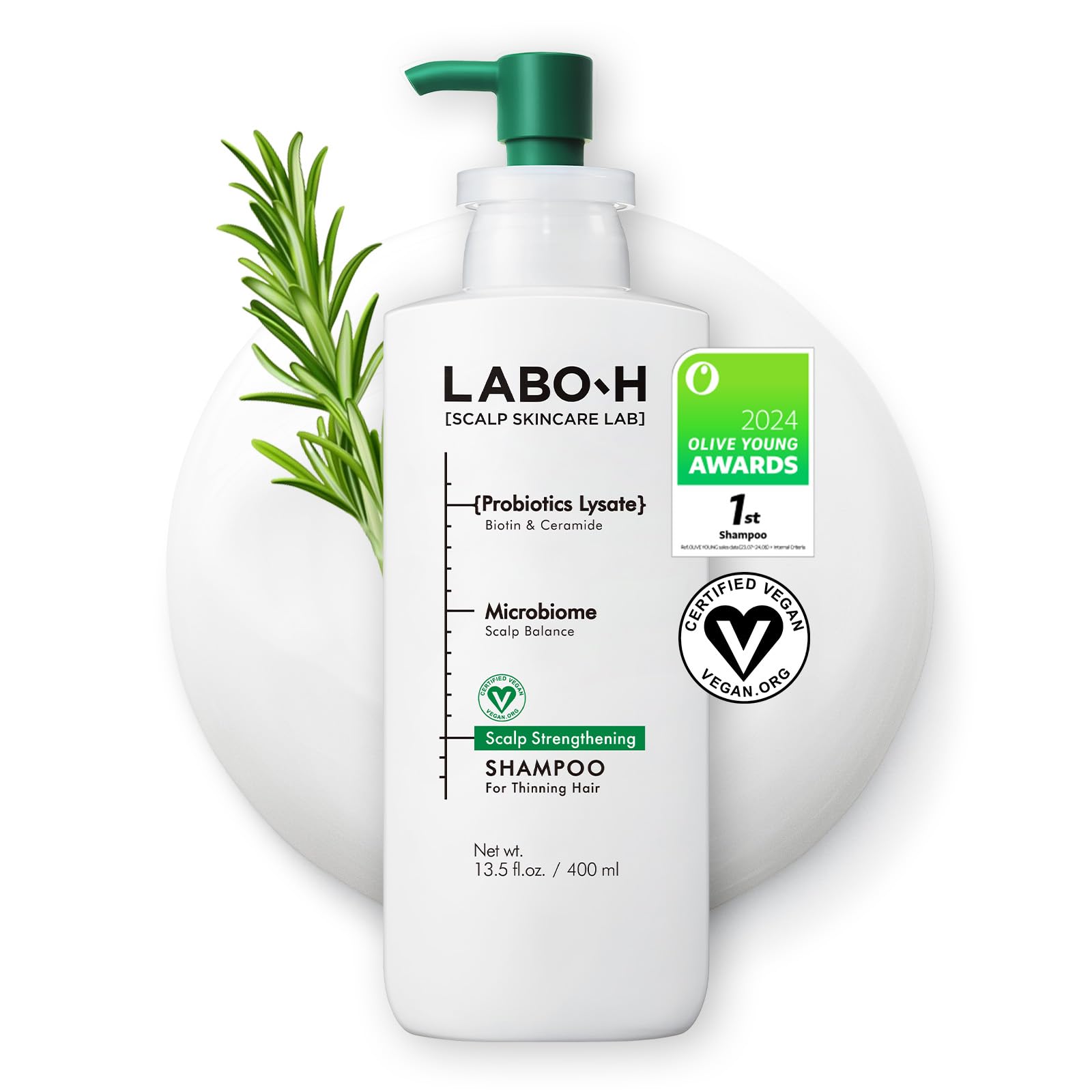 LABO-H Scalp Shampoo bottle with rosemary oil for refreshed scalp and vitality.