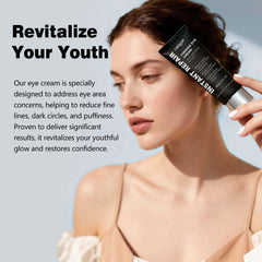 LABOLOW eye tightener cream tube close-up demonstrates smooth, quick-absorb application for dark circles.