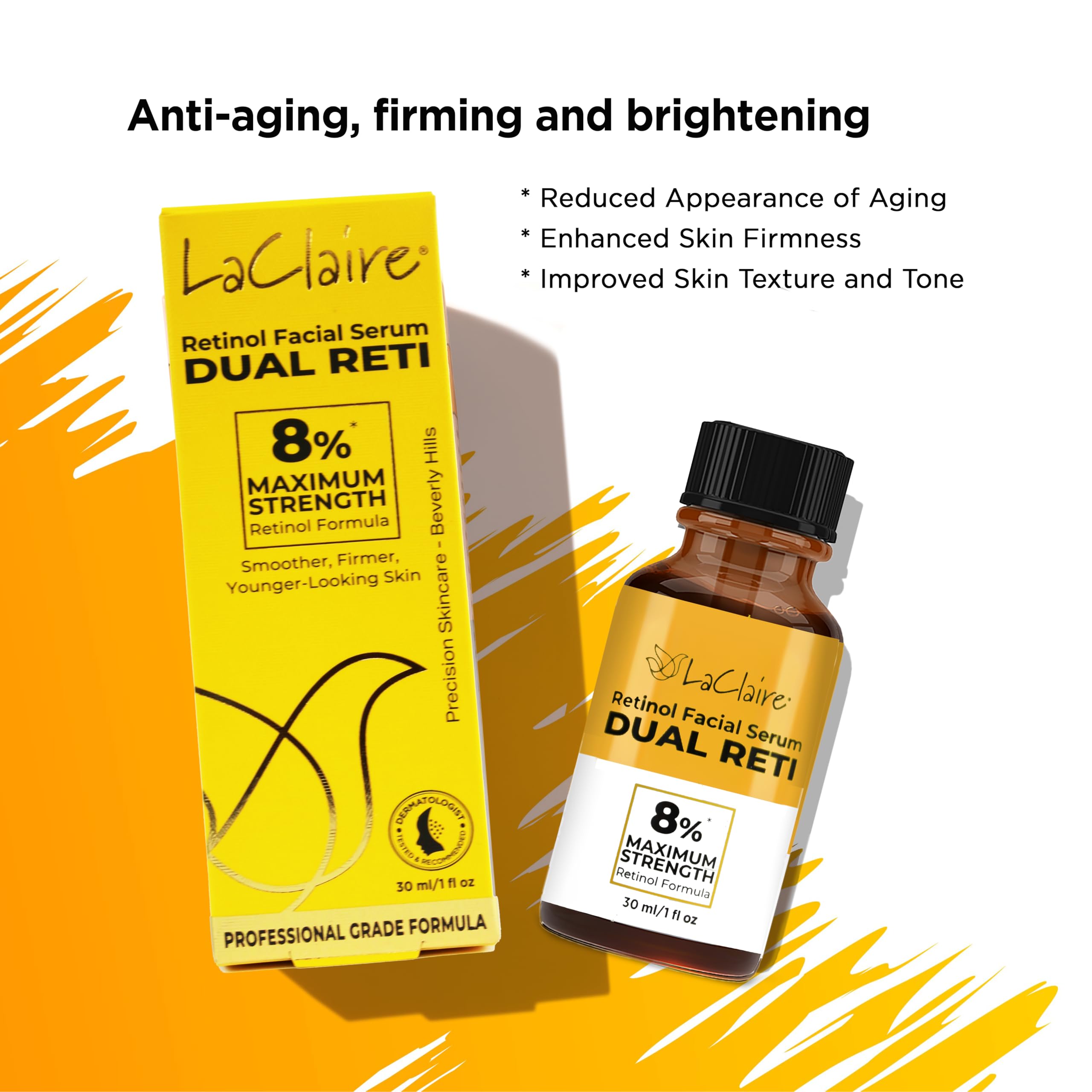 LaClaire Retinol Complex serum bottle indicating firming and toning potential
