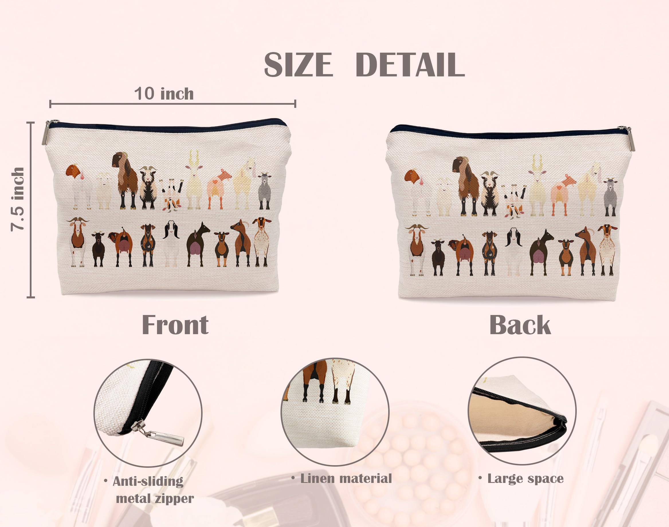 Lacosu cartoon goat cosmetic organizer with zipper supports jewelry and toiletries
