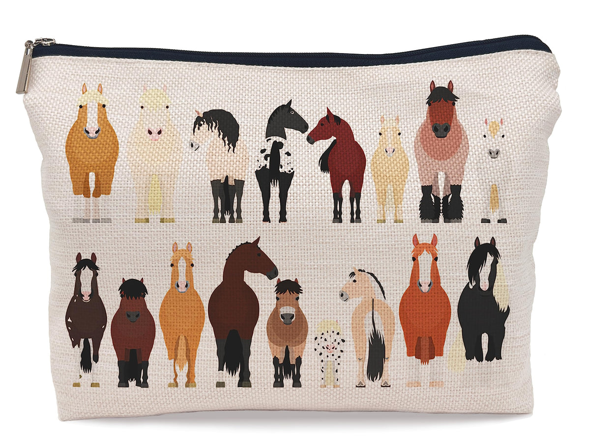 Lacosu horses makeup bag group shot with cartoon designs for horse lovers