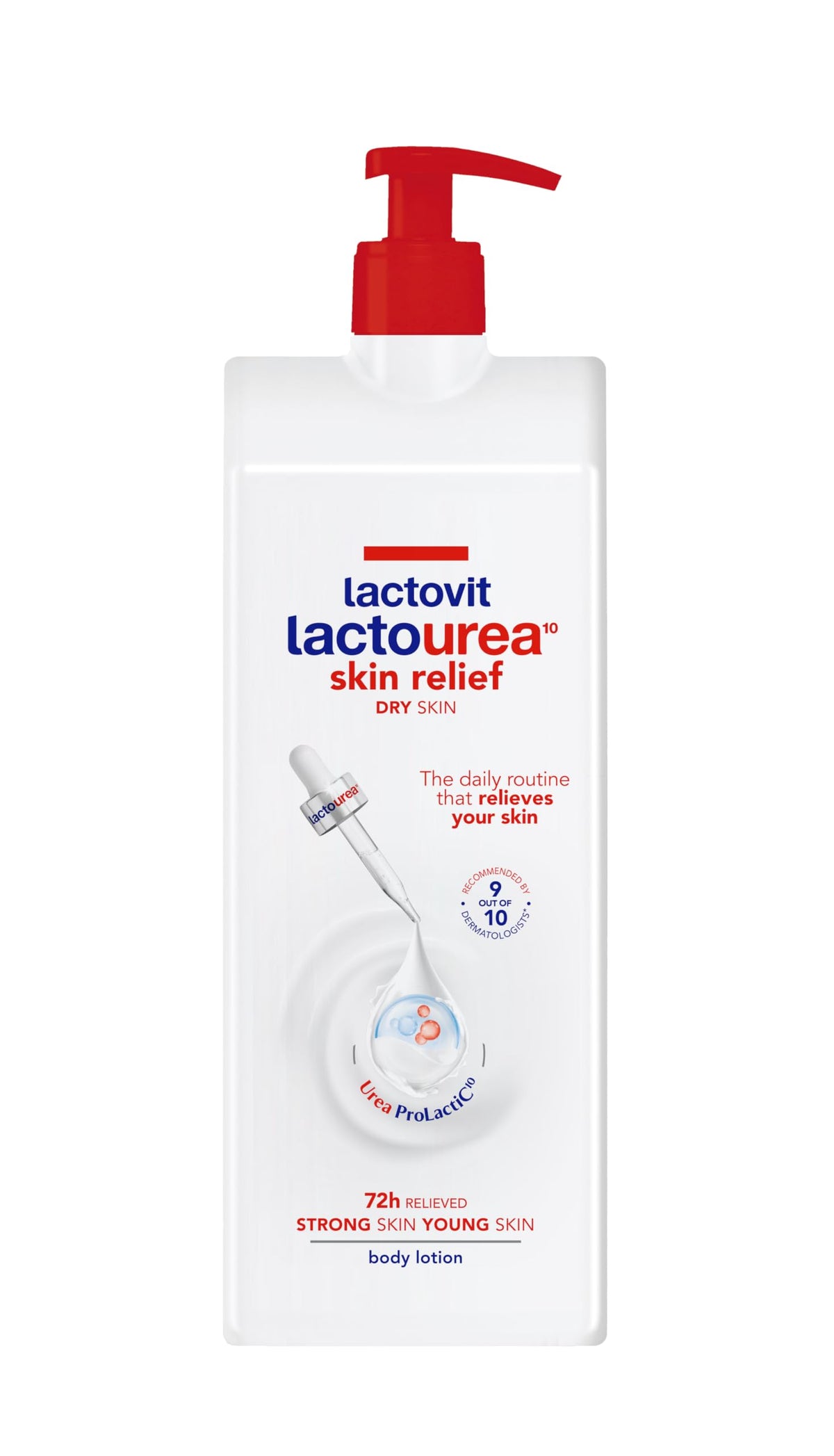 Lactovit Lactourea packaging shown for daily dry-skin relief and reliable hydration.