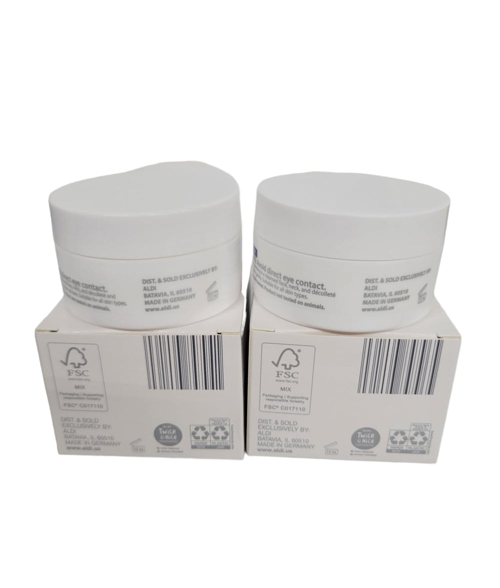Lacura Q10 Night Cream jar image highlights overnight renewal and a velvety finish.