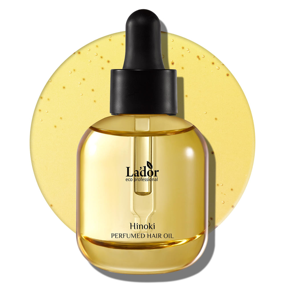 LA'DOR hair perfume oil bottle shows glossy finish for polished waves.