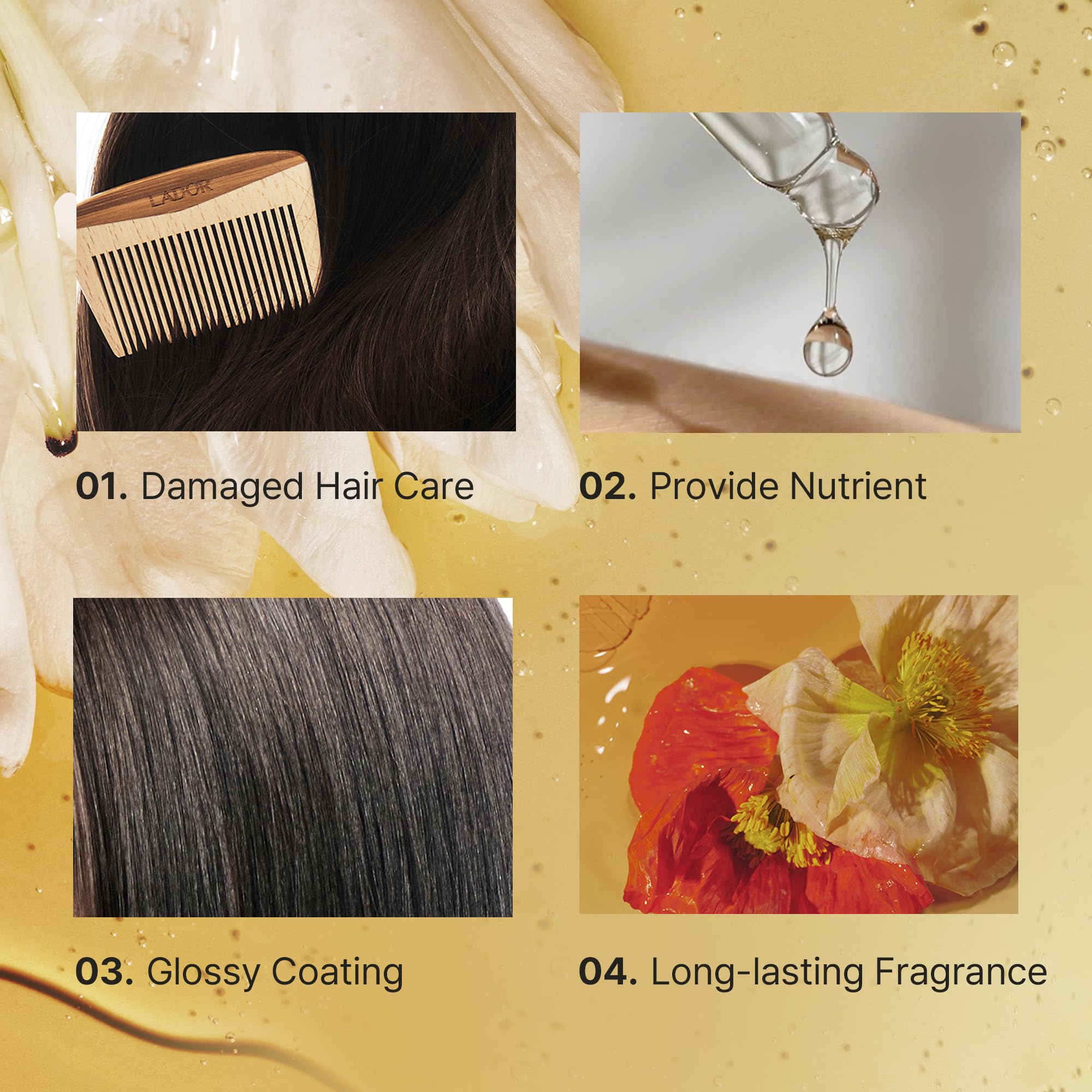 LA'DOR Hair Perfume Oil squeeze bottle applying to mid-lengths for smoother waves.