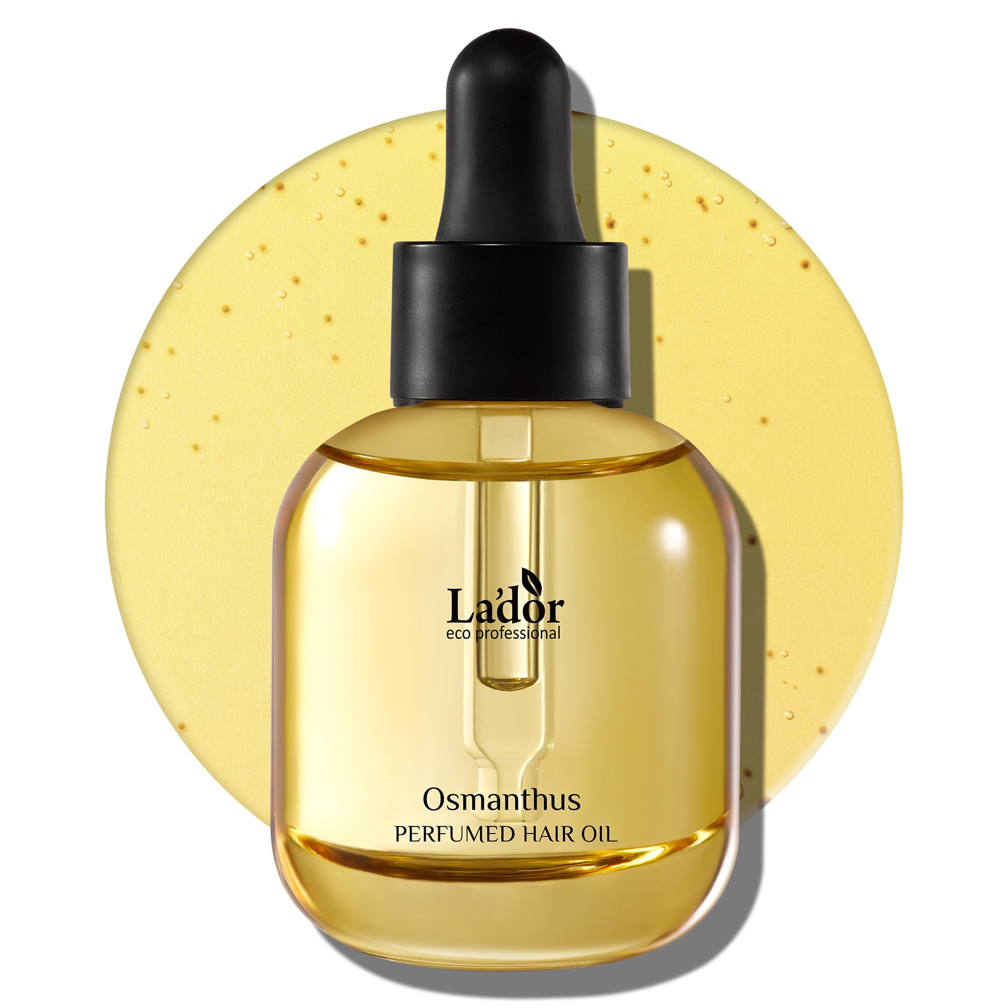 LA'DOR Hair Perfume Oil Osmanthus bottle shows frizz control and shine