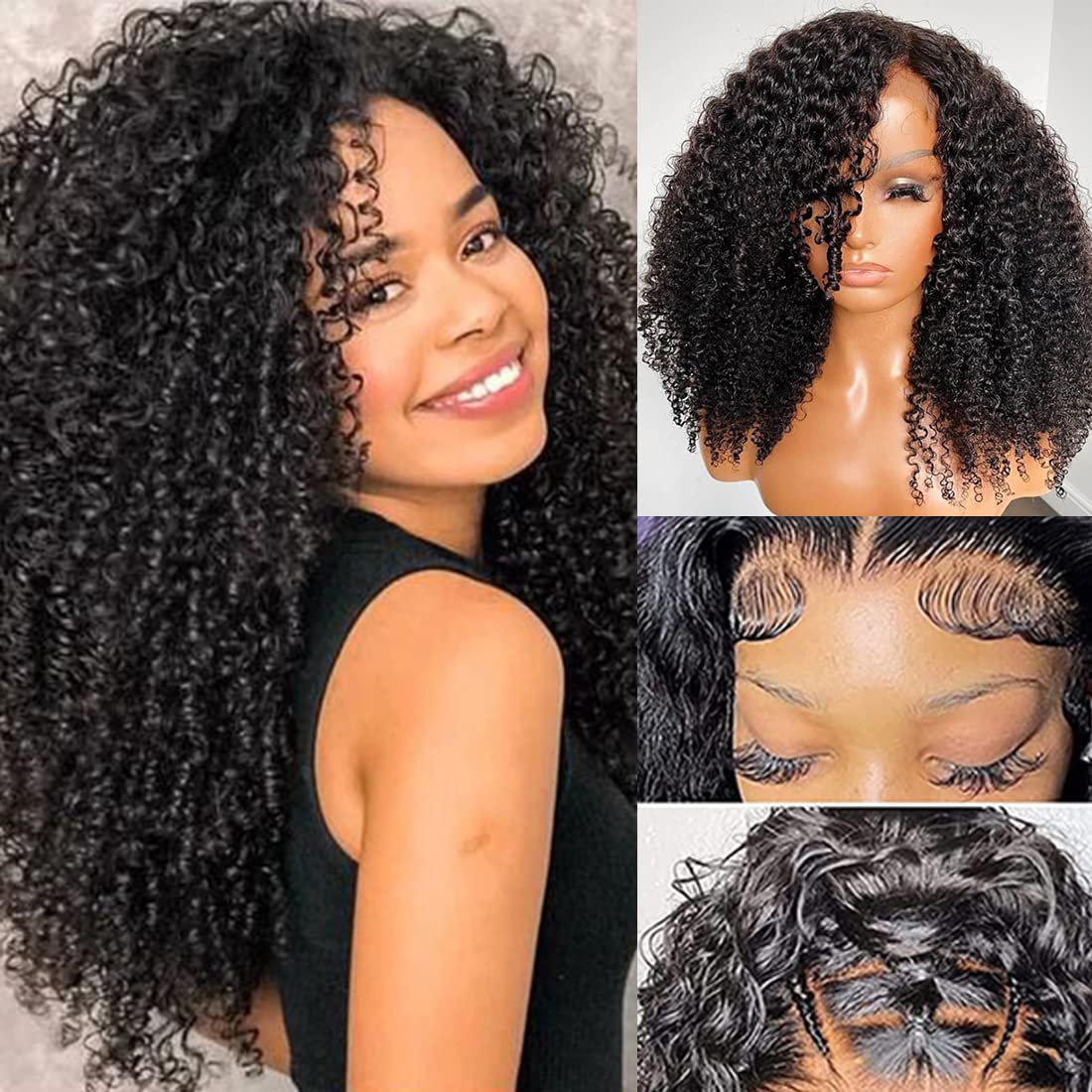 Ladoux kinky curly wig includes four combs and adjustable straps for secure wear