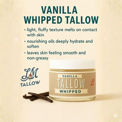 Lady May Tallow vanilla jar highlights rich texture for full-body moisture.