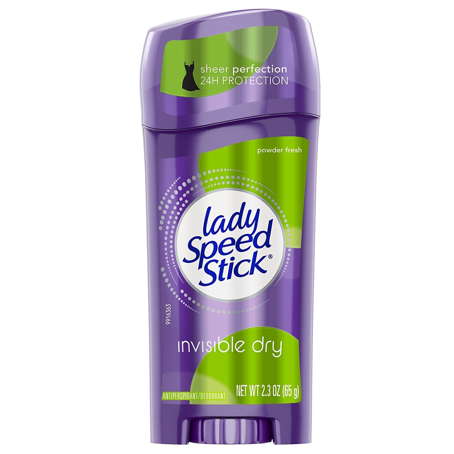 Lady Speed Stick Invisible Dry Powder Fresh bottle shown with 24-hour protection and invisible finish