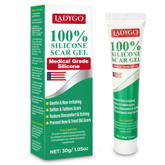 Ladygo Advance Silicone Scar Gel bottle shows quick drying, breathable scar protection.
