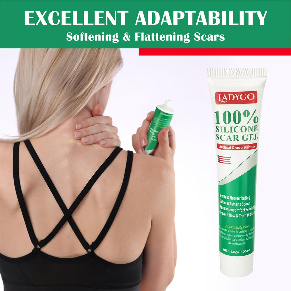 Ladygo scar gel being applied on skin demonstrates mess-free daily use.