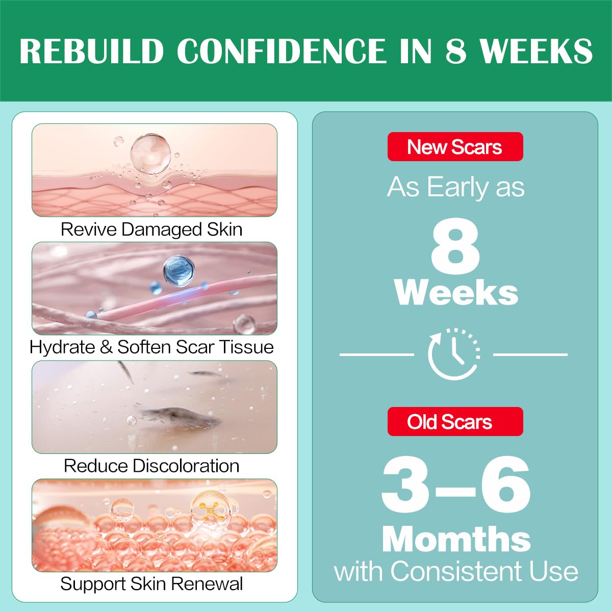Ladygo Advance Silicone Scar Gel close-up reveals Vitamin E and allantoin nourishing skin.