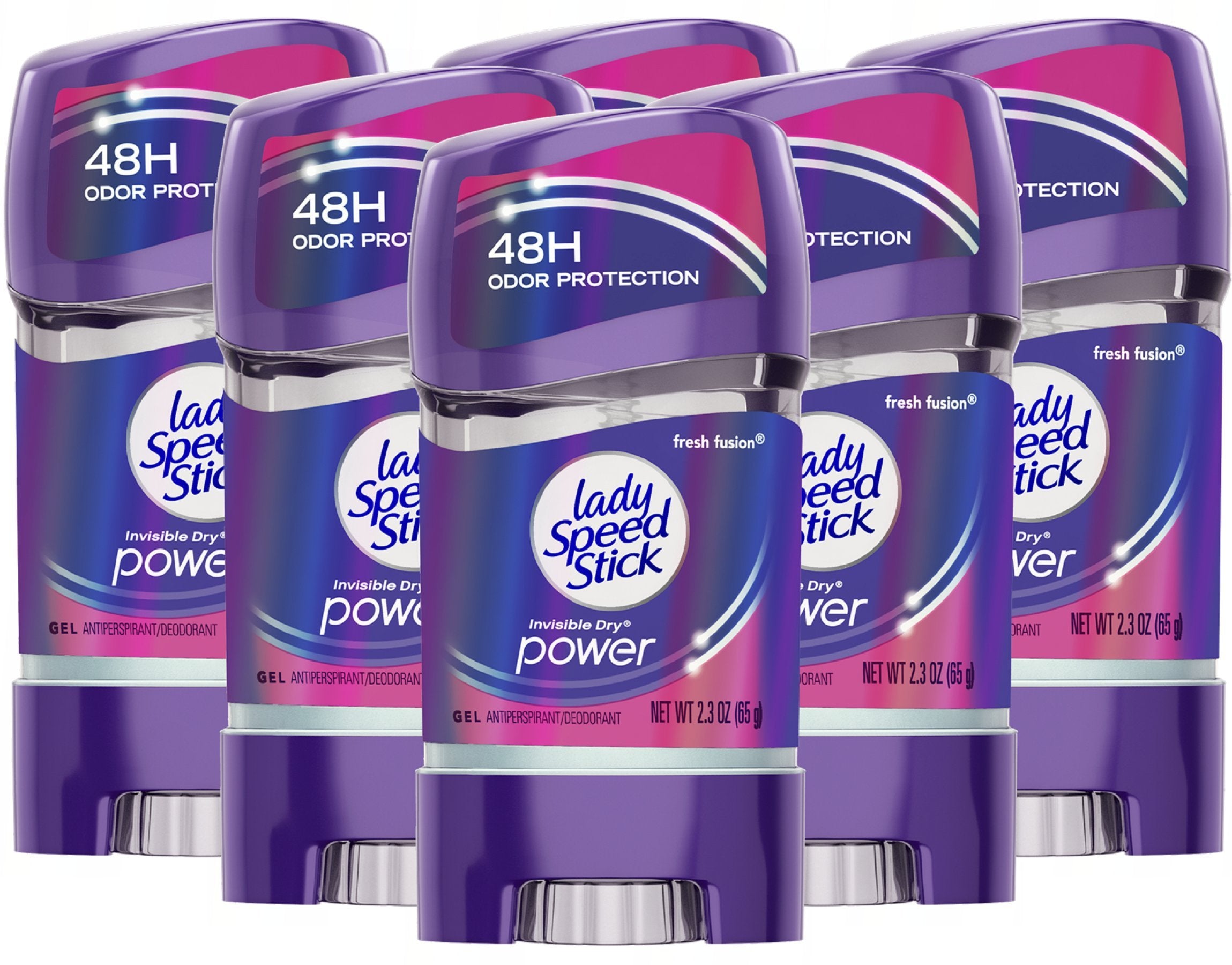 Lady Speed Stick Fresh Fusion gel bottle with clear texture for all-day freshness.